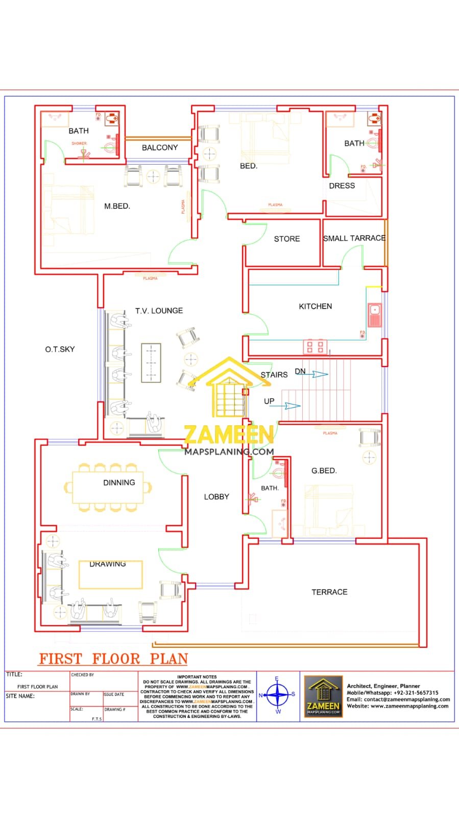 20 Marla (50'-0"X90'-0") Mediterranean Revival Style Villa - Image 3